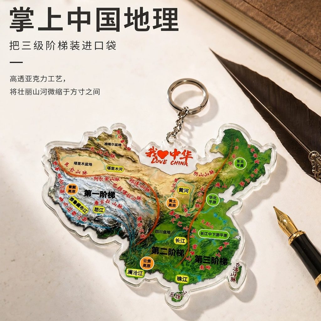图片[1]-中国地形三阶梯地图钥匙扣山川脉络版图地理科普教具学生书包挂件