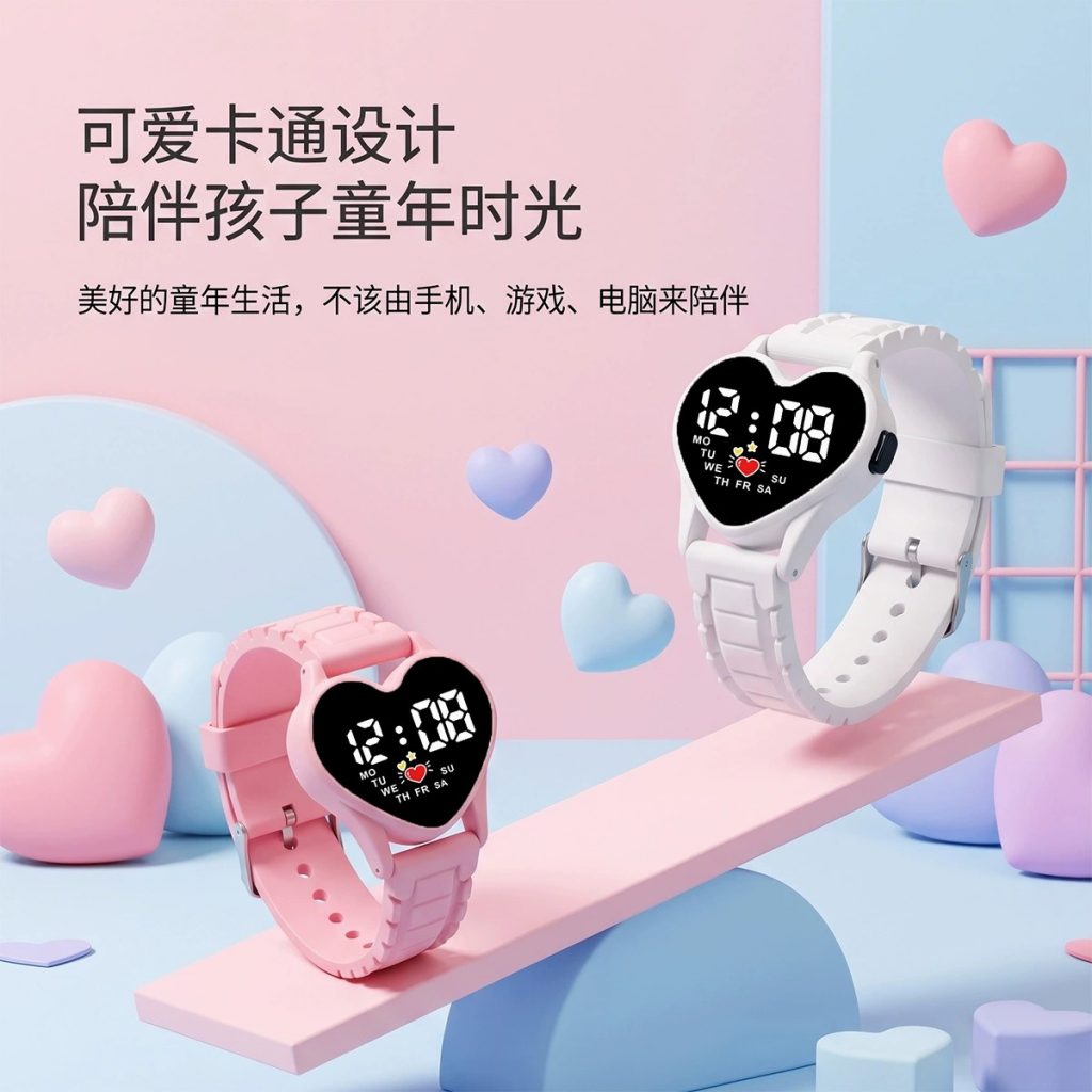 图片[2]-可爱爱心手表女学生儿童节礼物硅胶带夜光韩版时尚百搭女表看时间