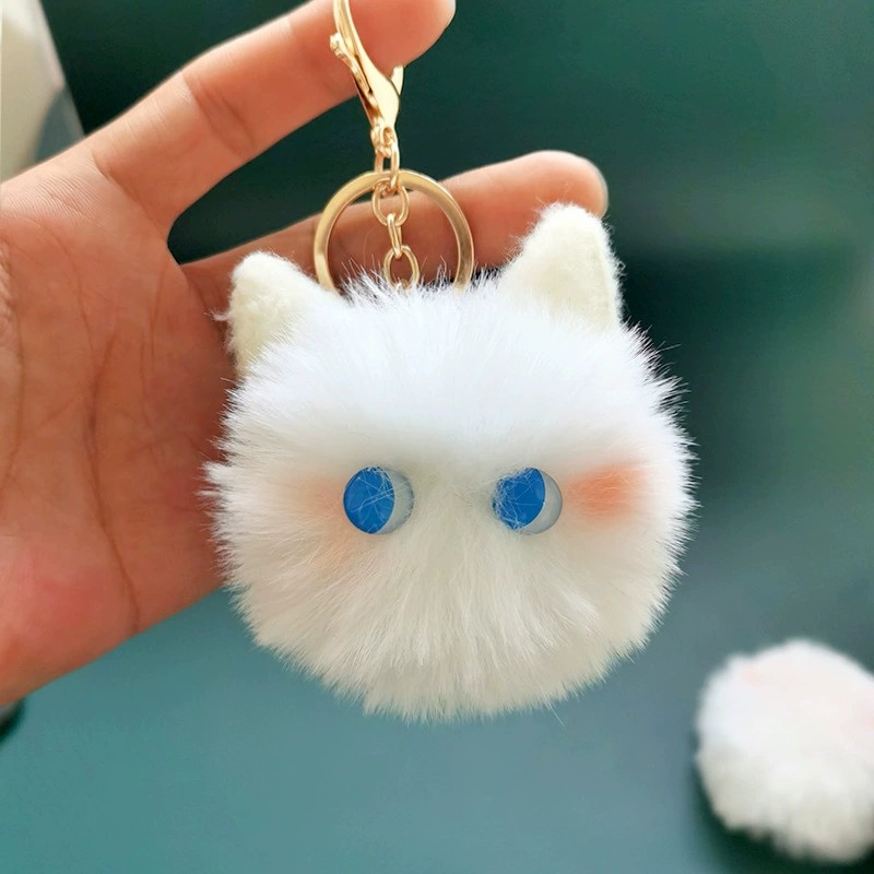 图片[1]-毛绒挂件猫咪钥匙扣跨境腮红猫咪毛绒公仔情侣钥匙扣工厂批发配件