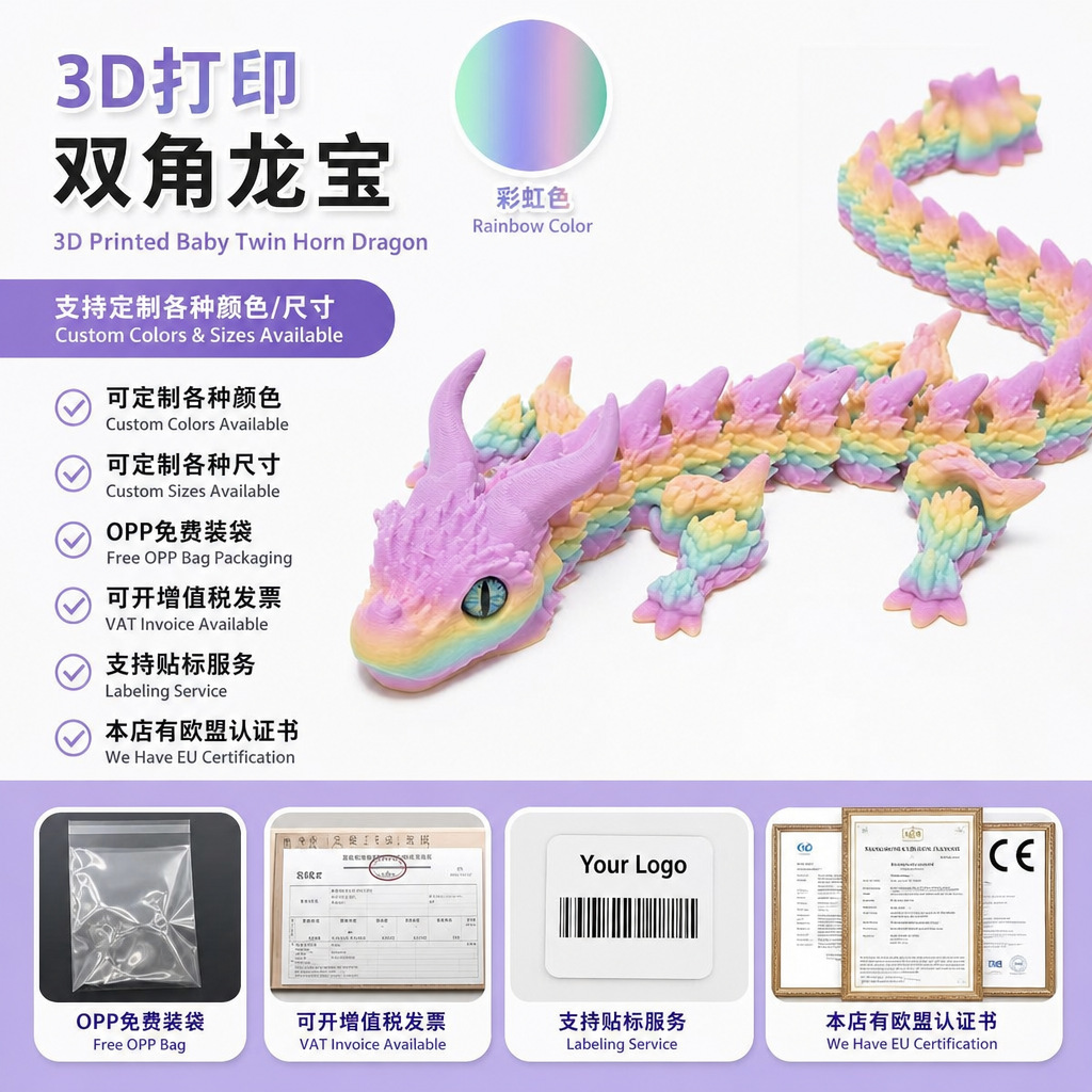 图片[10]-跨境专供3D打印双角龙宝关节活动大眼萌龙解压玩具摆件亚马逊爆款