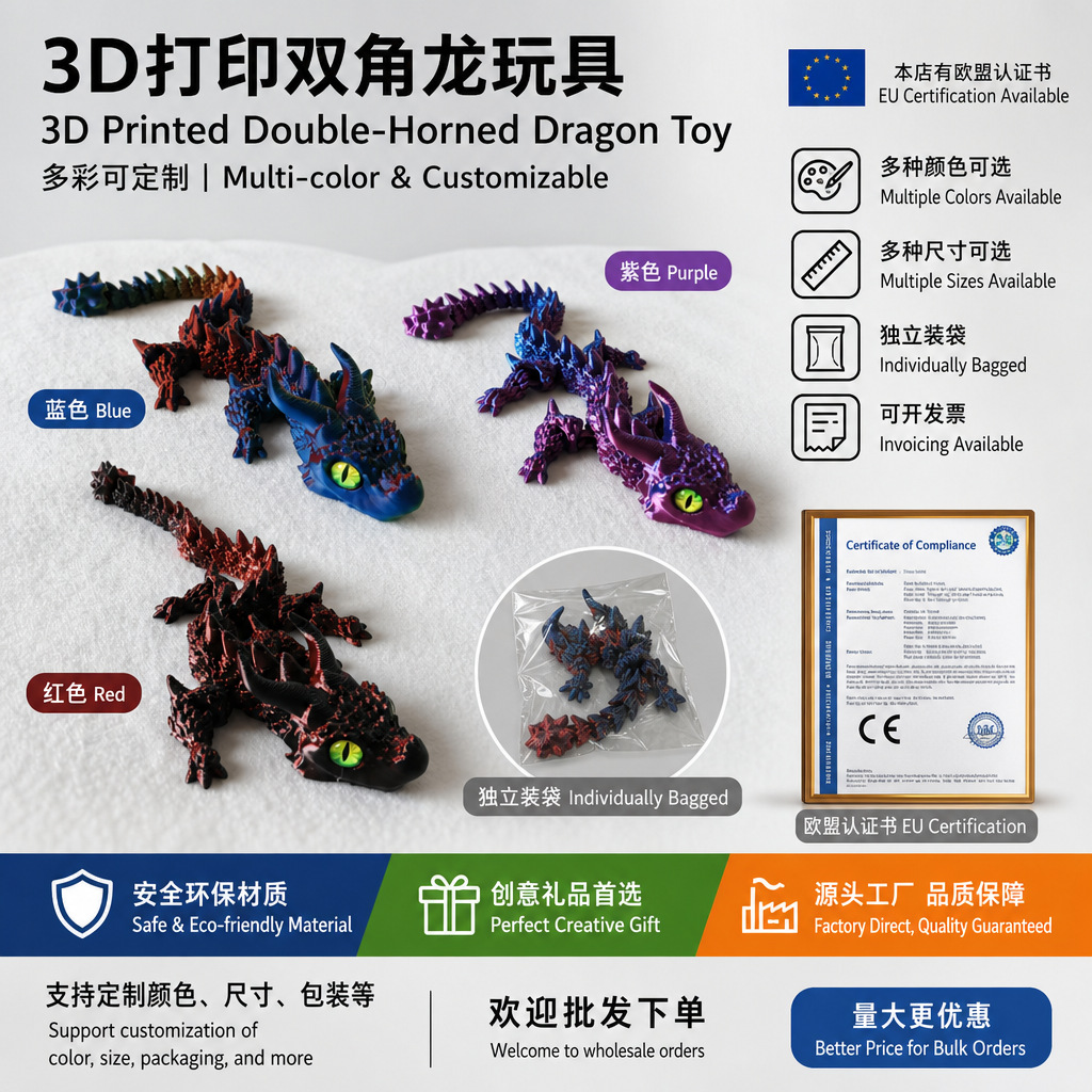 图片[11]-跨境专供3D打印双角龙宝关节活动大眼萌龙解压玩具摆件亚马逊爆款