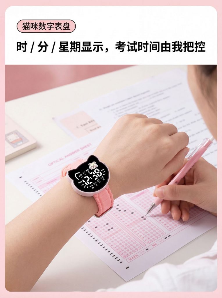 图片[18]-Kitty猫手表女韩版简约中小学生高颜值LED夜光日历儿童学生电子表