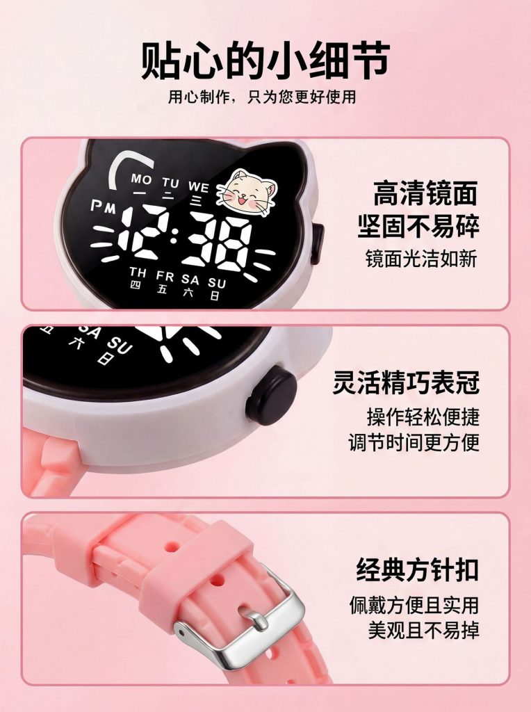 图片[19]-Kitty猫手表女韩版简约中小学生高颜值LED夜光日历儿童学生电子表