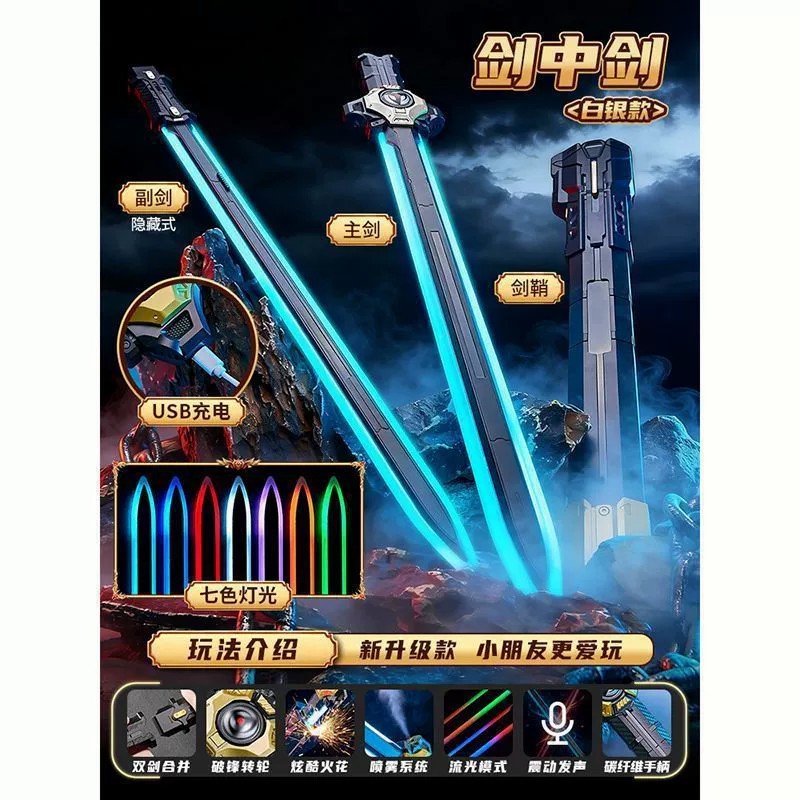 图片[2]-网红爆款星际火花光剑战刃黑科技发光喷雾激光宝剑儿童玩具刀男孩